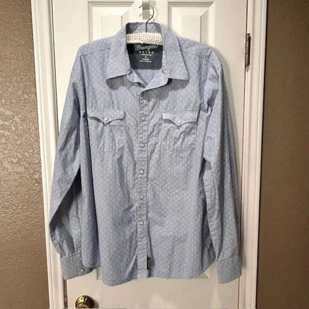 Men Wrangler Pearl Snap Retro Western XL LS Retro Geometric Rodeo Cowboy Work